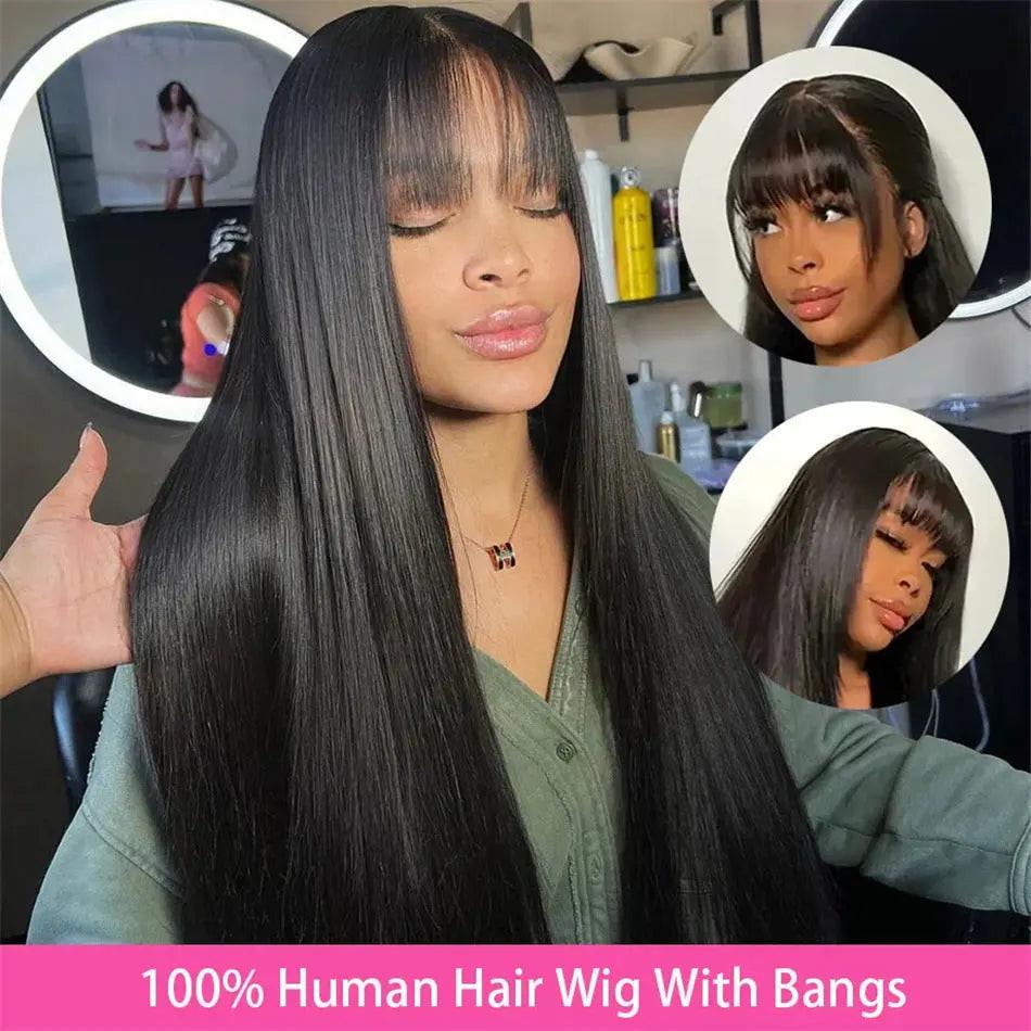 Human Hair Wig With Bangs.