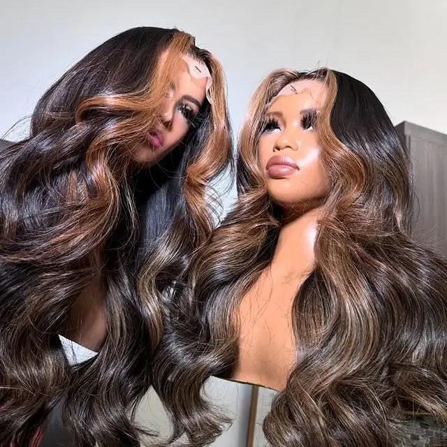Ombre Dark Brown Body Loose Wave Vietnamese Raw Hair Wigs 5*5 Swiss Lace Glueless HD Wig 28Inch 200Density.