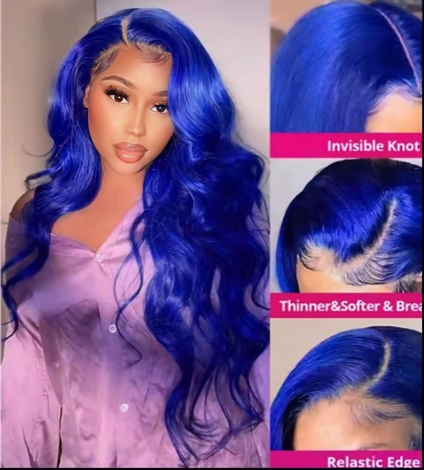 Customized colors/Blue 13x6 Human Hair HD Lace Frontal wigs.