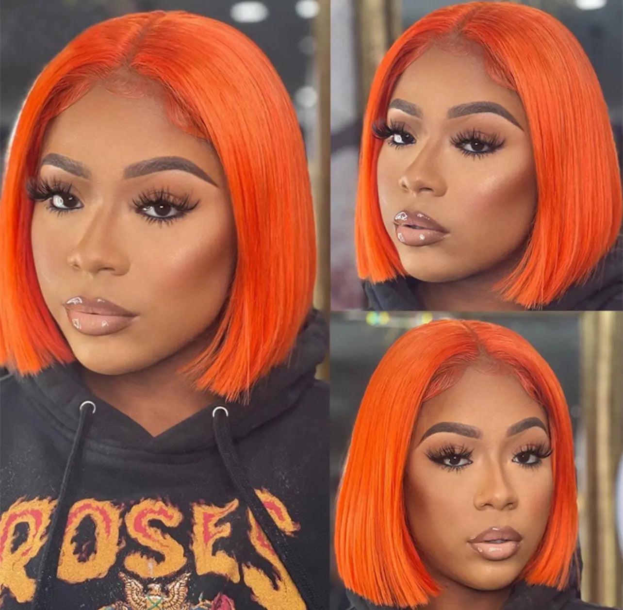 Ginger Orange Short Bob Wigs Human Hair 180% Density.