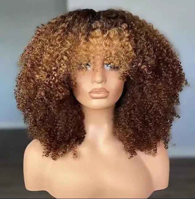 Afro Jerry Curly Wig with Bangs for Women.