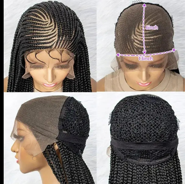 36-inch full lace braided synthetic wig with lace front and heat-resistant box braids.