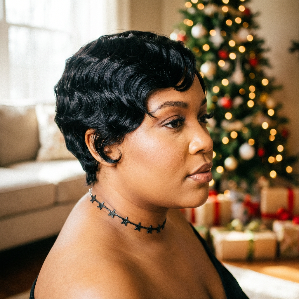 Finger Wave Wig - Short Pixie Cut Human Hair Wigs.