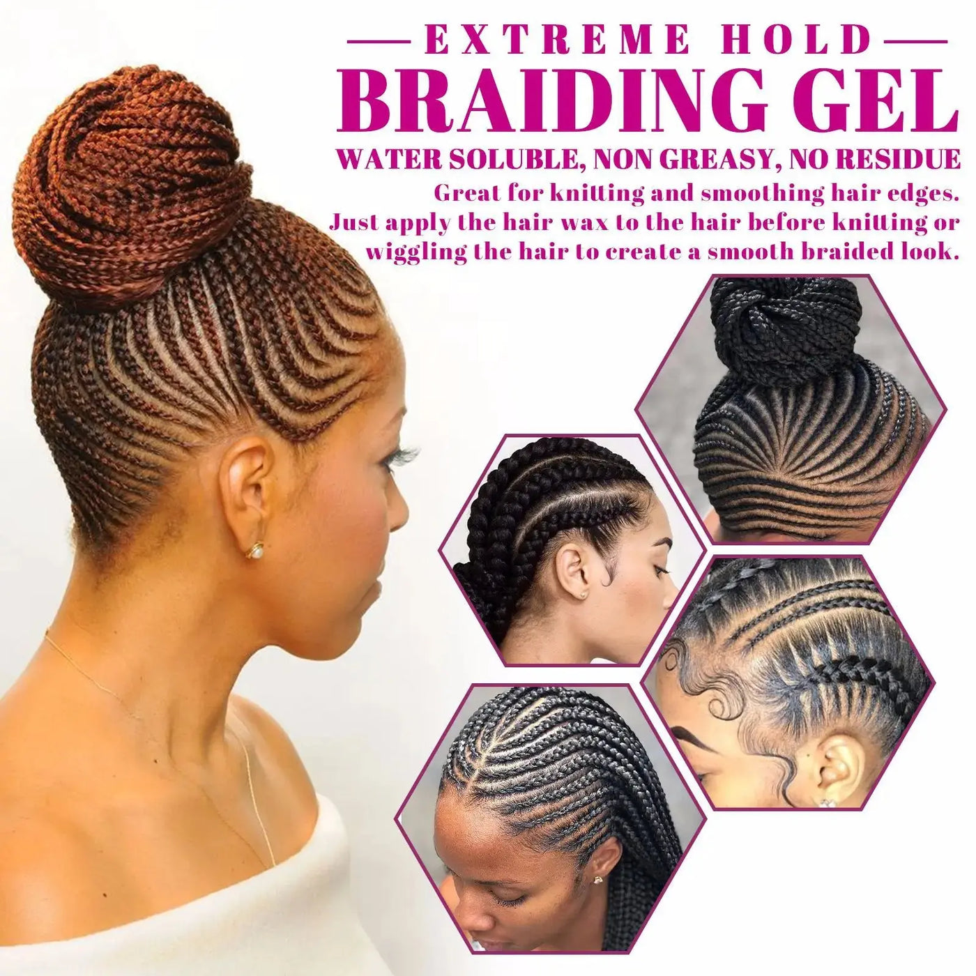 Styling Braiding Gel Wax Strong Hold Pomade Anti-Frizz Smooth Lasting Broken Hair Finishing Shaping Hair Edge Control Cream 100g