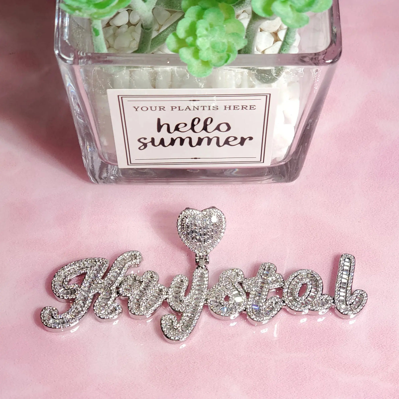 Icy Heart Bail Custom Brush Cursive Letter Name Necklace Pendant Hot Trendy Accessories Personalized Gift for Her Women's Jewel