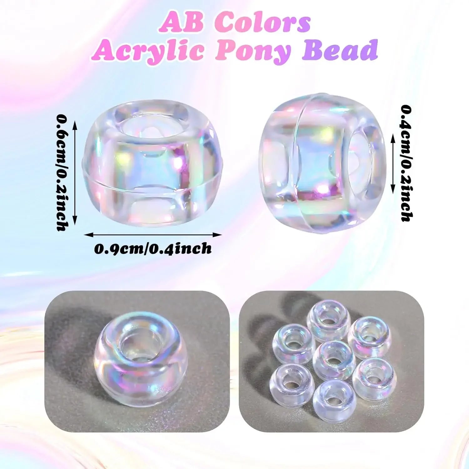 100Pieces 6*9mm AB Colors Acrylic Pony Beads for DIY Craft