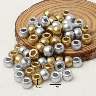 80pcs/box Gold Color Silver Color Pony Beads Big Hole Loose Spacer Beads for Jewelry Making DIY Bracelets Necklace Hair Decor