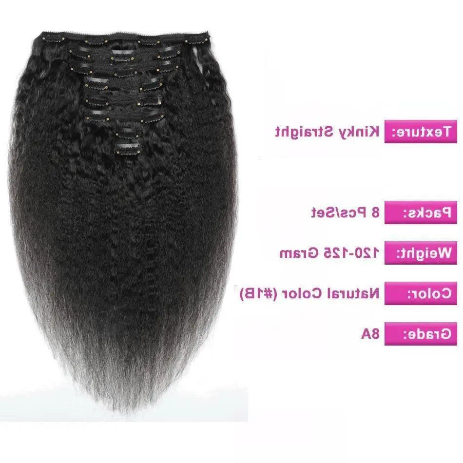 Kinky Straight Clip-In Extensions-Human Hair Extensions Natural.