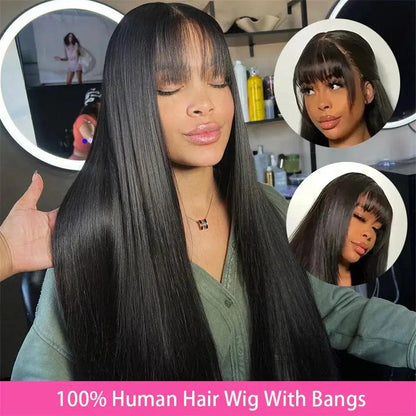 Human Hair Wig With Bangs.