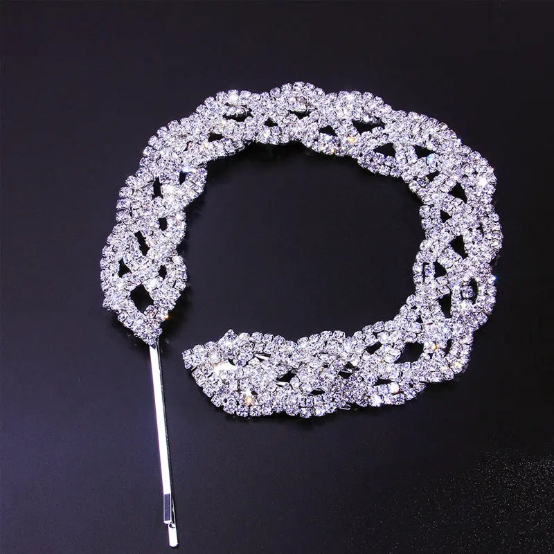 Rhinestone Dirty Braided Hair Band Fashion Silver
