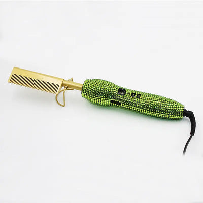 Hairdressing Comb Straight Curl Set With Glass Rhinestone Dual-Purpose Gold Diamond-Set Straight Hair Comb Hair Straightener K