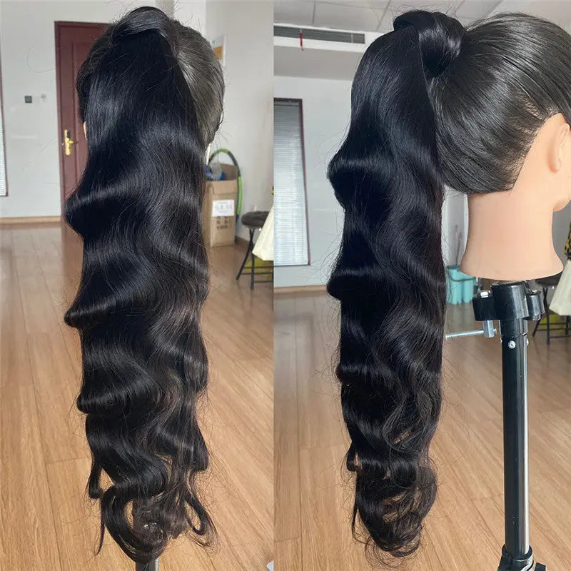Elevate your look with the Body Wave Human Hair Ponytail Bandage Bundled Style from Wig Jurchen for a natural finish.