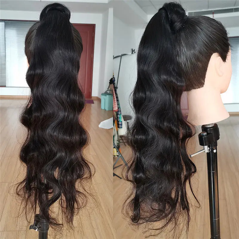 Elevate your look with the Body Wave Human Hair Ponytail Bandage Bundled Style from Wig Jurchen for a natural finish.