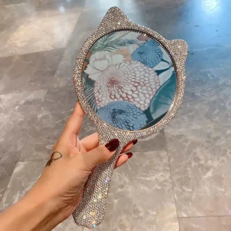 Sparkling Rhinestone Handheld Mirror.