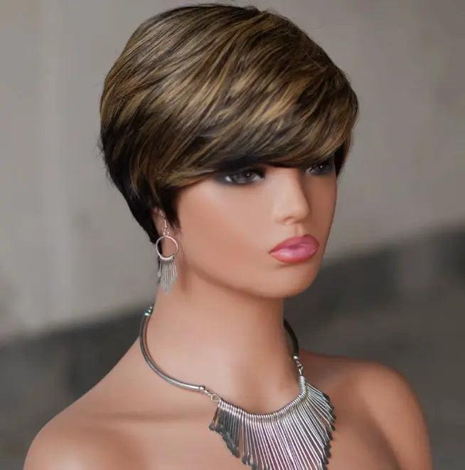 Pixie Cut Wig Short Layered Virgin Human Hair Wigs With Bangs.