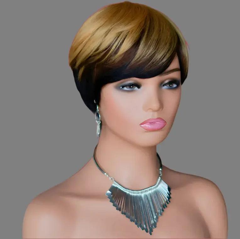 Pixie Cut Wig Short Layered Virgin Human Hair Wigs With Bangs.