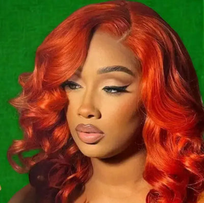 Ginger Orange Short Bob Wig Human Hair HD Lace Front Wig 14 Inches