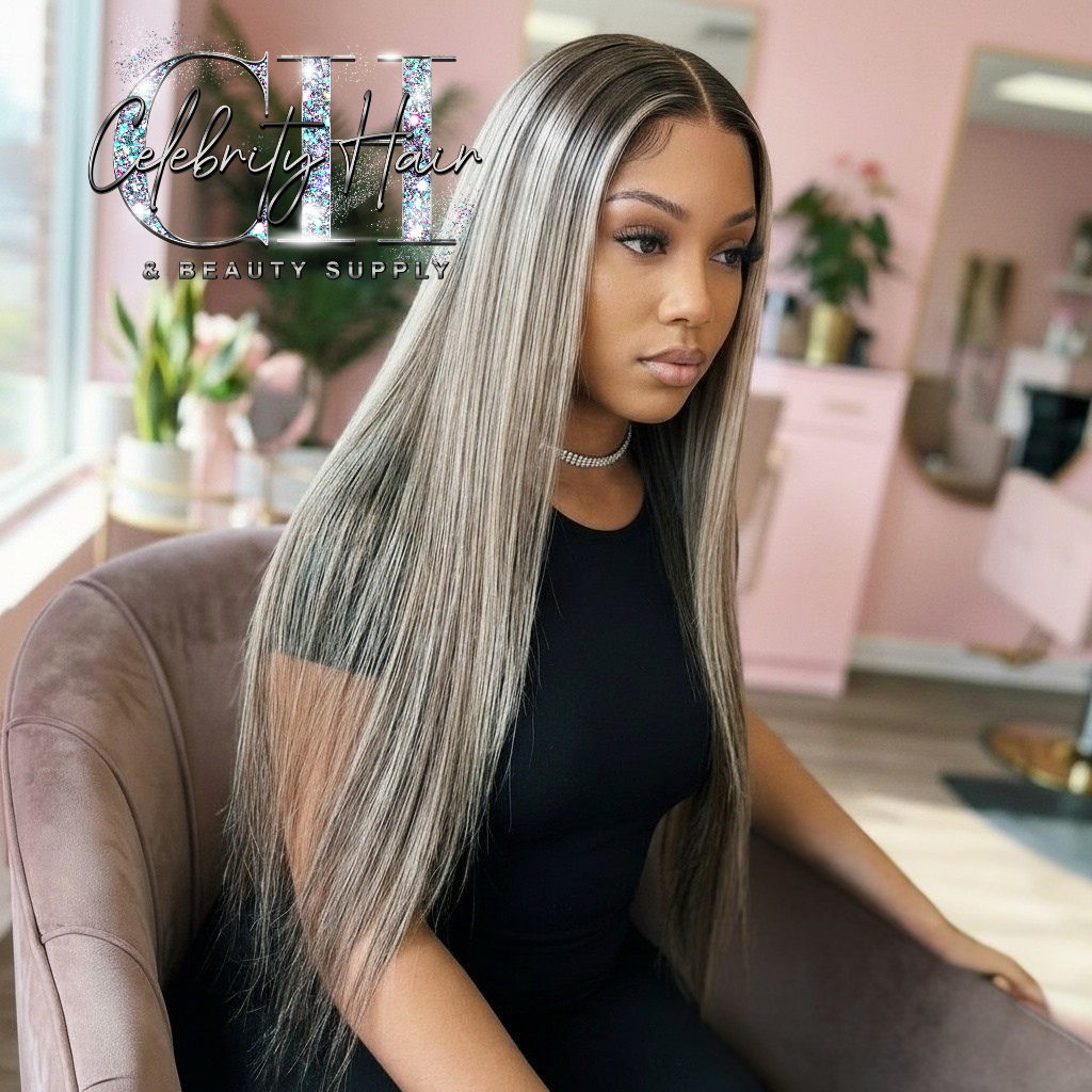 Ash Blonde Wig Lace Front With Dark Roots 30 Inch.