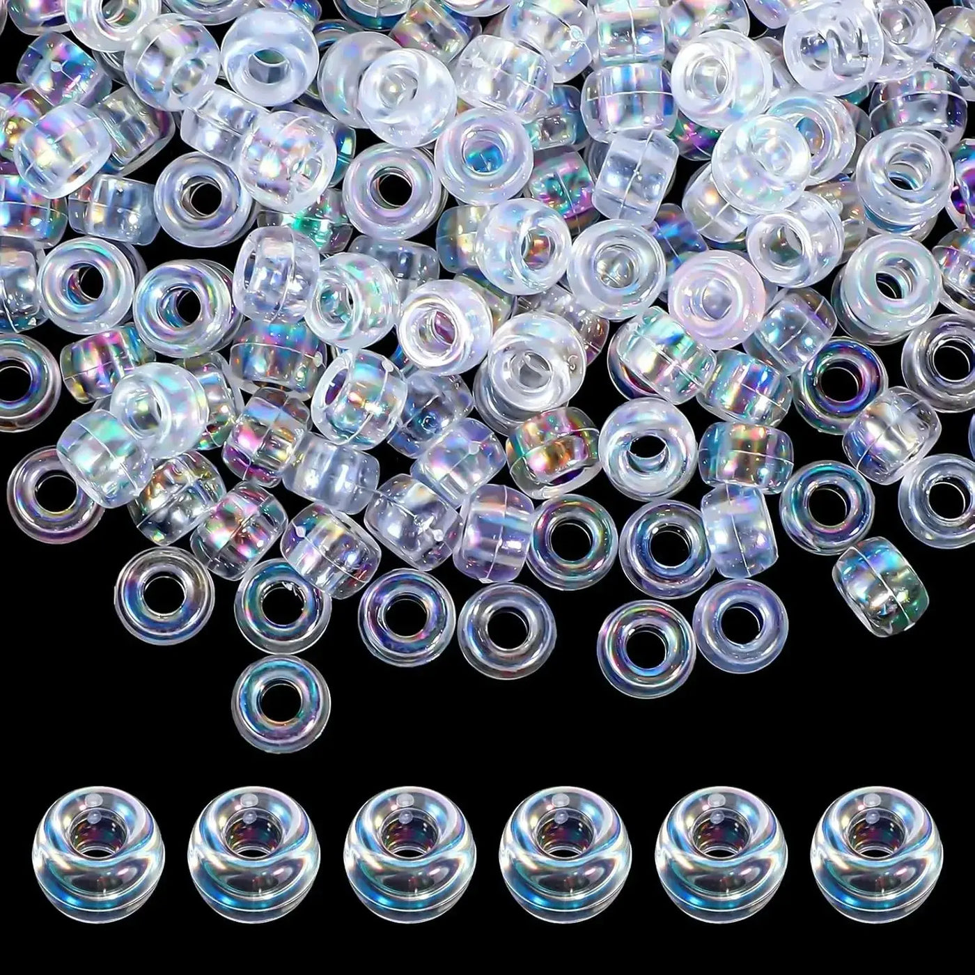 100Pieces 6*9mm AB Colors Acrylic Pony Beads for DIY Craft AB Colors