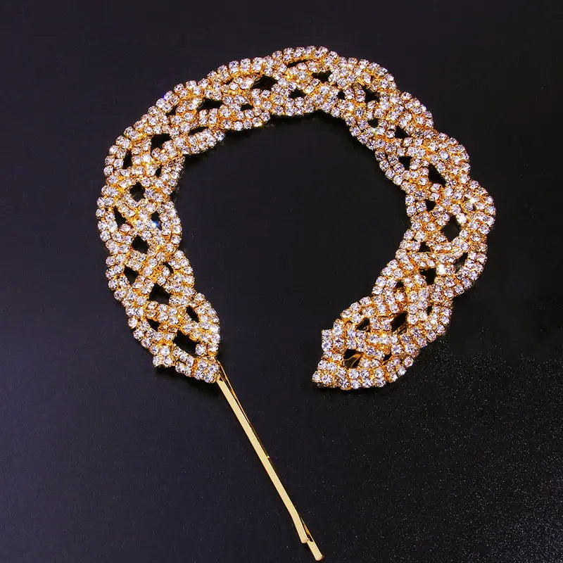 Rhinestone Dirty Braided Hair Band Fashion Gold