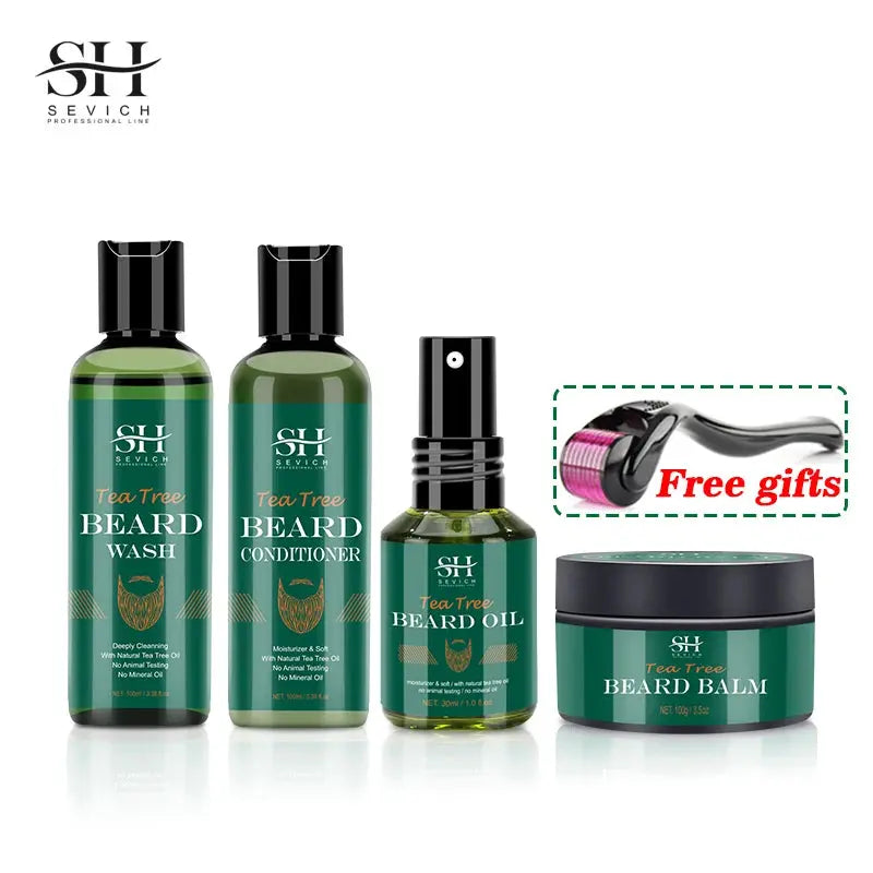 Beard Growth Kit For Men Tea Tree Hair Enhancer Thicker Beard Care Oil Nourishing Moisturizing Beard Conditioner Anti Hair Loss Celebrity Hair & Beauty