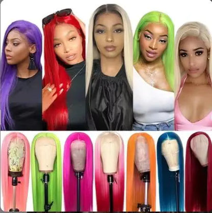 Customized colors/Blue 13x6 Human Hair HD Lace Frontal wigs.