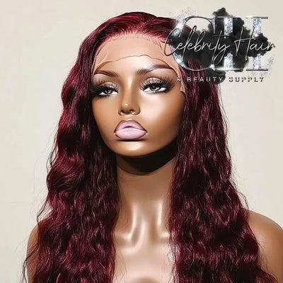 Cranberry Lust 99J/Burgandy 13X4 Natural Wave HD Lace 180% Density Pre-plucked knotless Lace full wig 100% Premium Human Hair "18-40"