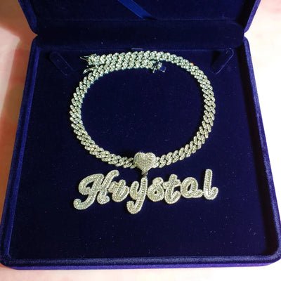 Icy Heart Bail Custom Brush Cursive Letter Name Necklace Pendant Hot Trendy Accessories Personalized Gift for Her Women's Jewel