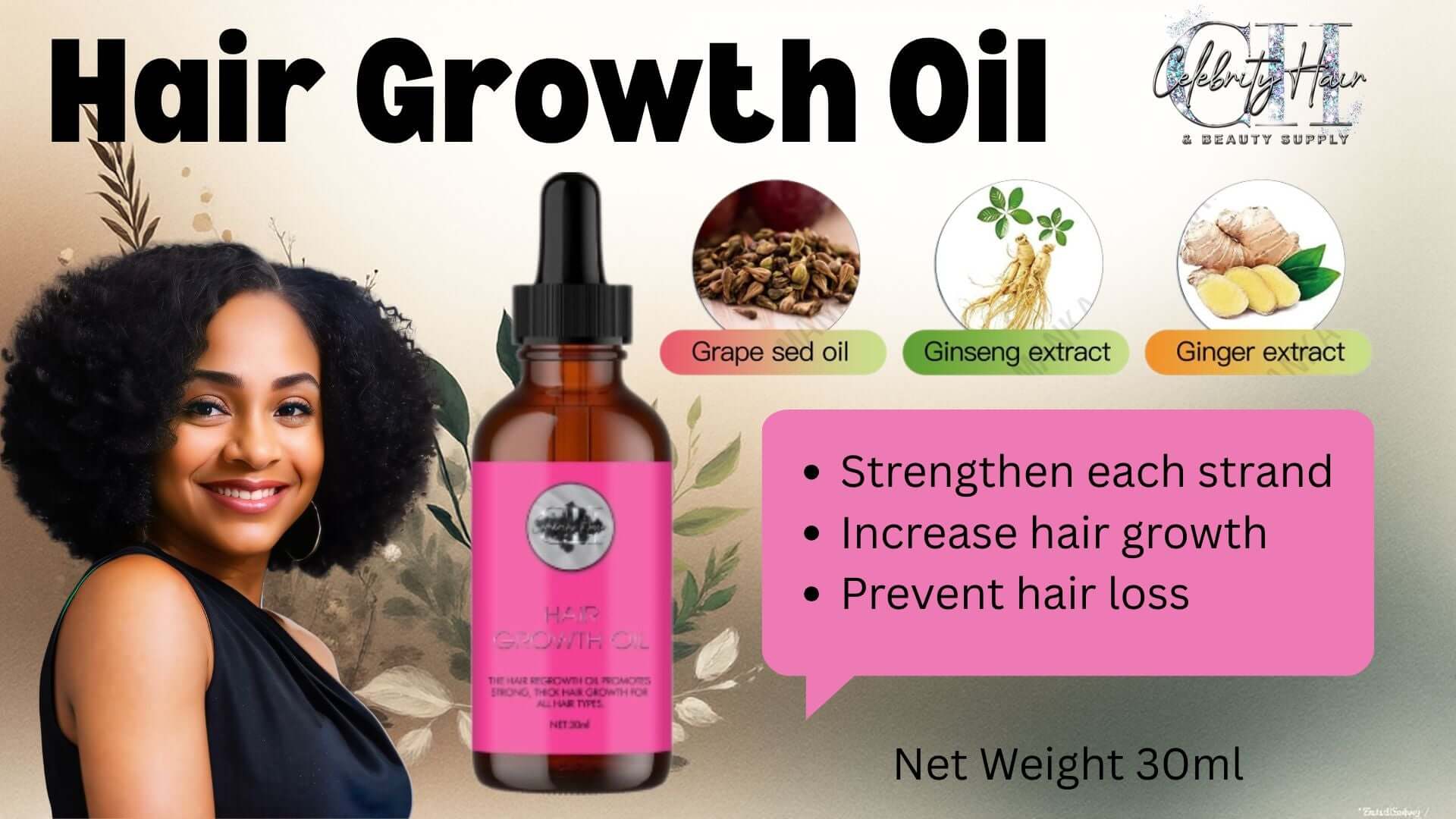 Hair Growth Oil With Grape Seed Ginseng And Ginger For Stronger Hair.