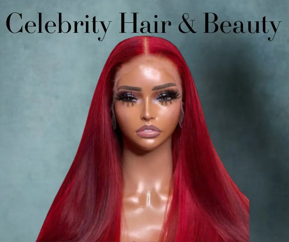 Red pre-plucked straight Brazilian hair frontal lace closure wig on a mannequin head