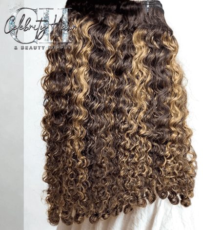 Premium Burmese Curly Hair Bundles With 1B27 Highlights.