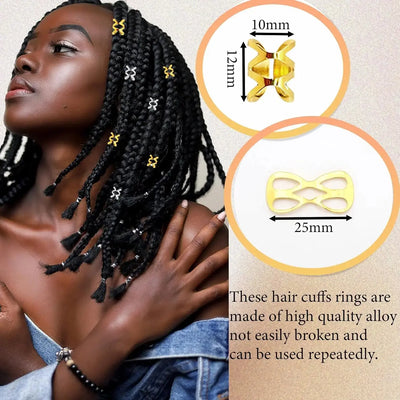 8*9mm Golden/Silver Hair Cuffs Loc Rings for Braids, Hair Clips Multi Style Metal Dreadlock Hair Beads Accessories Decoration