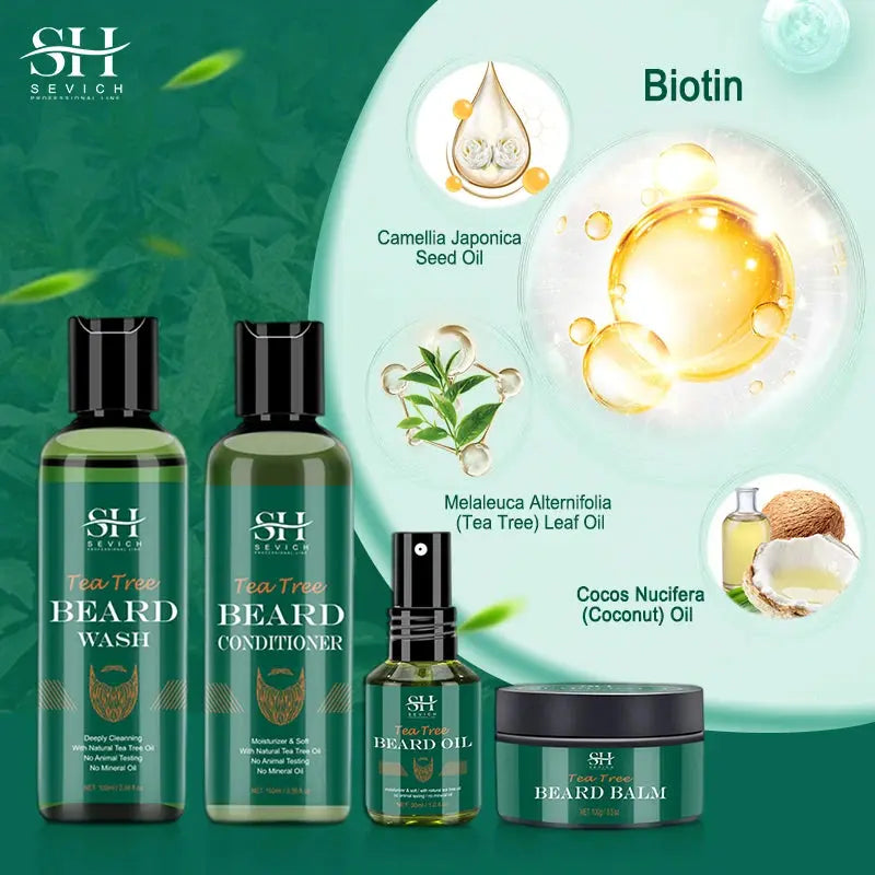 Beard Growth Kit For Men Tea Tree Hair Enhancer Thicker Beard Care Oil Nourishing Moisturizing Beard Conditioner Anti Hair Loss Celebrity Hair & Beauty