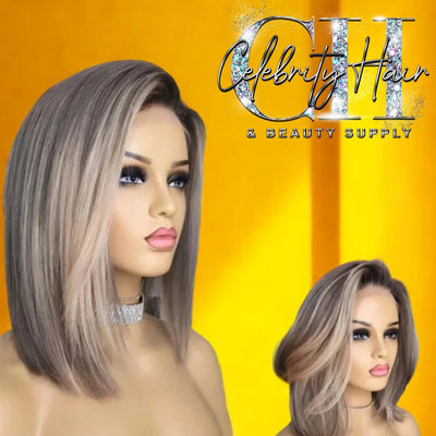 Short Bob 10 inch Highlight Ash Blonde Glueless Lace Front Wig 180 Density