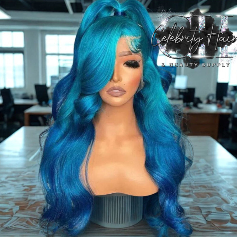 13x6 HD 360blue Curly Natural Frontal Human Hair Wig