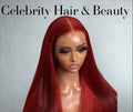 Red Pre Plucked Straight Brazilian Frontal Closure Wigs.