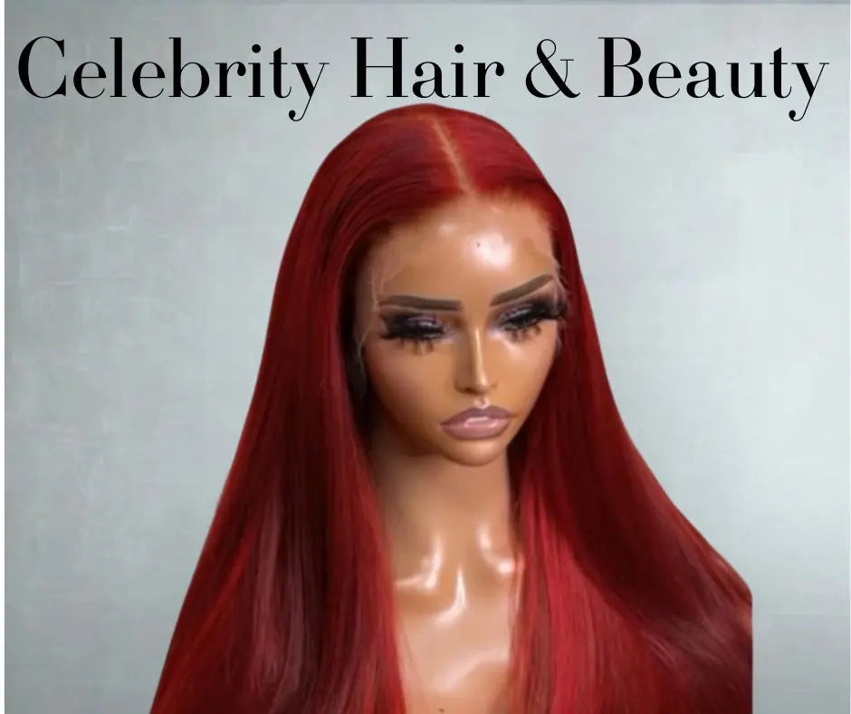 Red pre-plucked straight Brazilian hair frontal lace closure wig on mannequin head