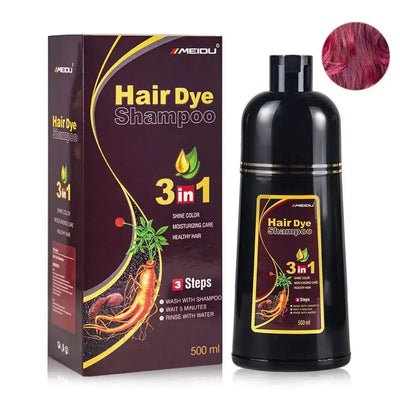 500ml 3 In 1 Instant Coloring Shampoo Natural Black Dye burgundy