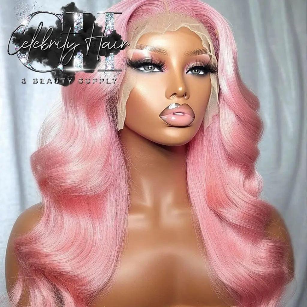 Ms Pinky - 180% Density Baby Pink/Lilac Custom Colored 100% Human Hair Wig, 13X6 Transparent Lace Frontal Wig '22-36'.
