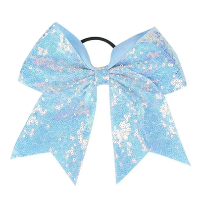 Big Bowknot Girl Hairband Girls Ribbon Cheerleading Hair Bows with Sequin Beads Kids Ponytail Holder Women Elastic Hair Tie LBU