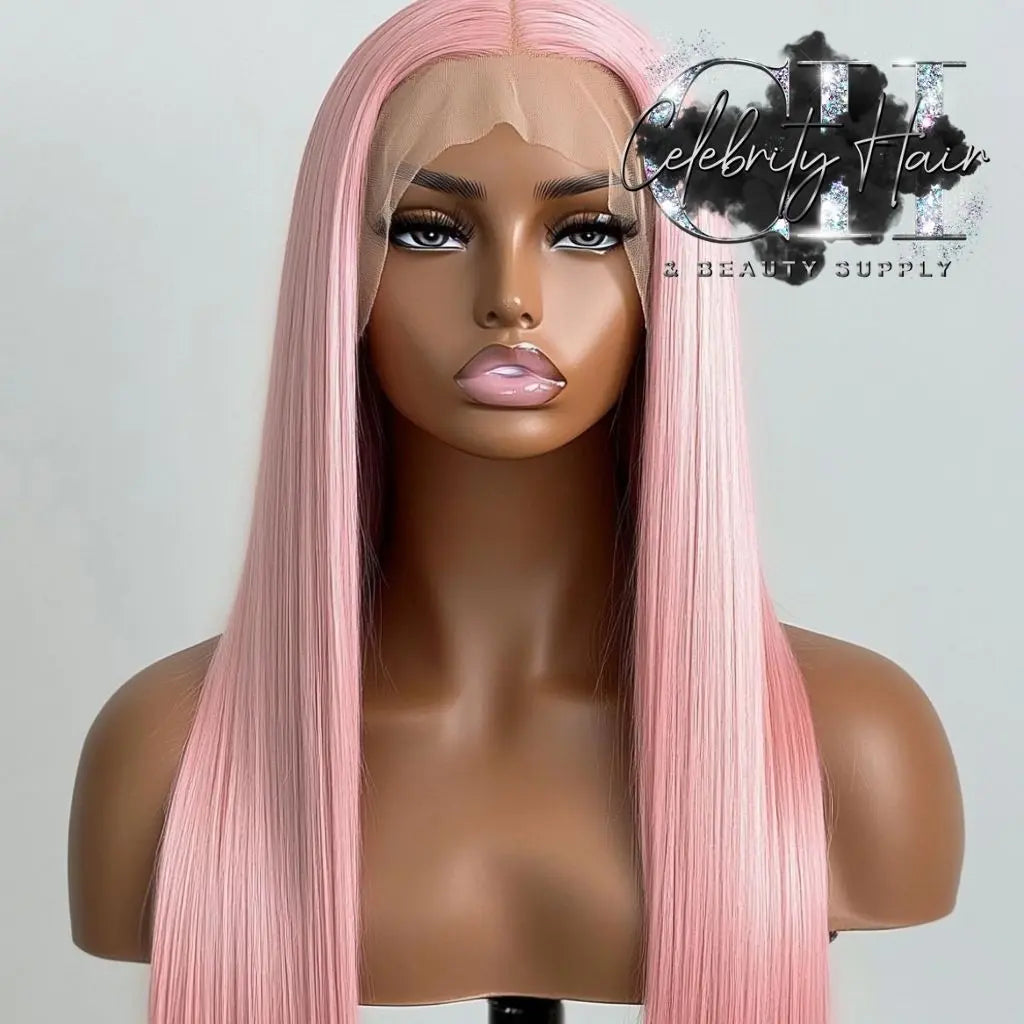 Niki Delight - 180% Density Baby Pink/Hot Straight Colored 100% Human Hair Wig, 13X4 Transparent Lace Frontal Wig "20-40"