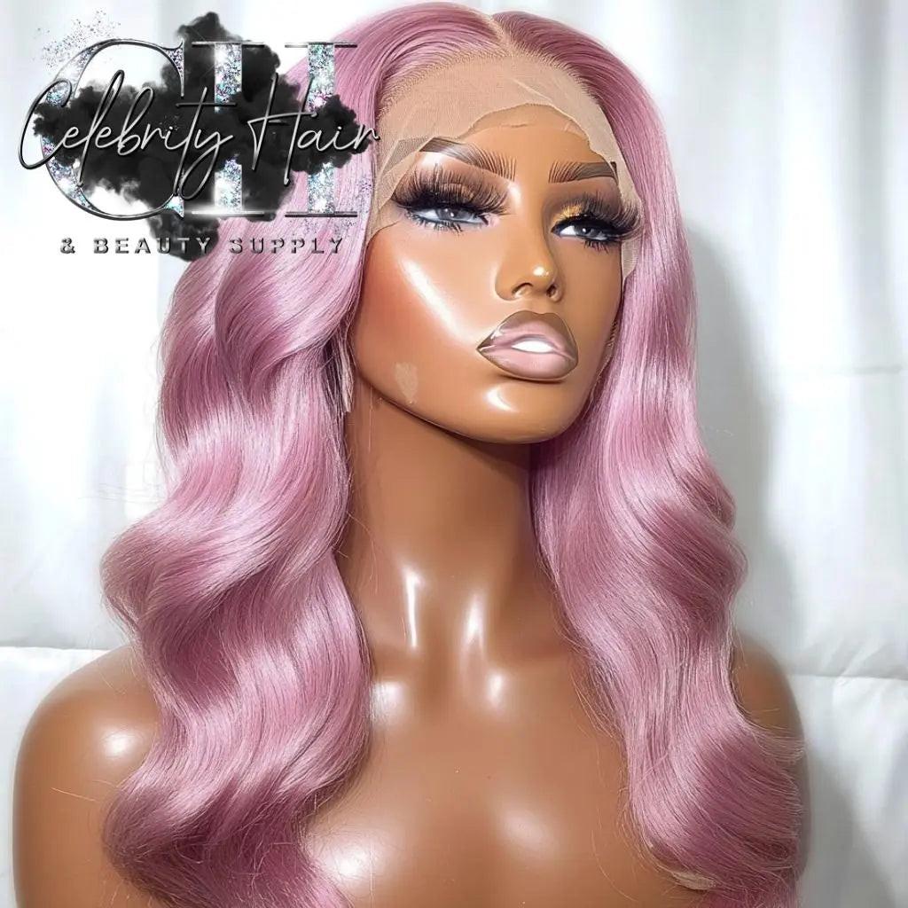 Ms Pinky - 180% Density Baby Pink/Lilac Custom Colored 100% Human Hair Wig, 13X6 Transparent Lace Frontal Wig '22-36'.