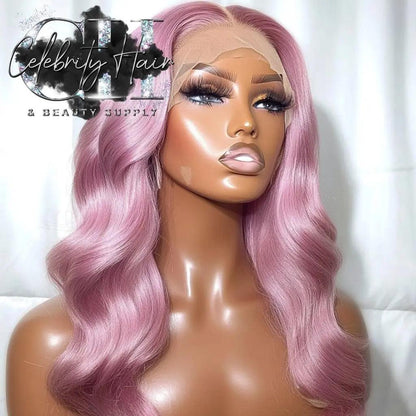 Ms Pinky - 180% Density Baby Pink/Lilac Custom Colored 100% Human Hair Wig, 13X6 Transparent Lace Frontal Wig '22-36'.