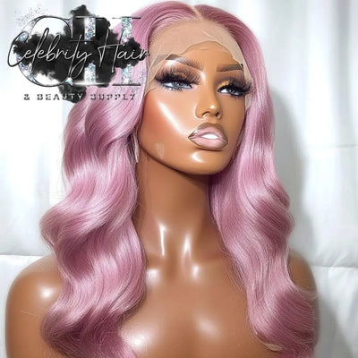 Ms Pinky - 180% Density Baby Pink/Lilac Custom Colored 100% Human Hair Wig, 13X6 Transparent Lace Frontal Wig "22-36" 26