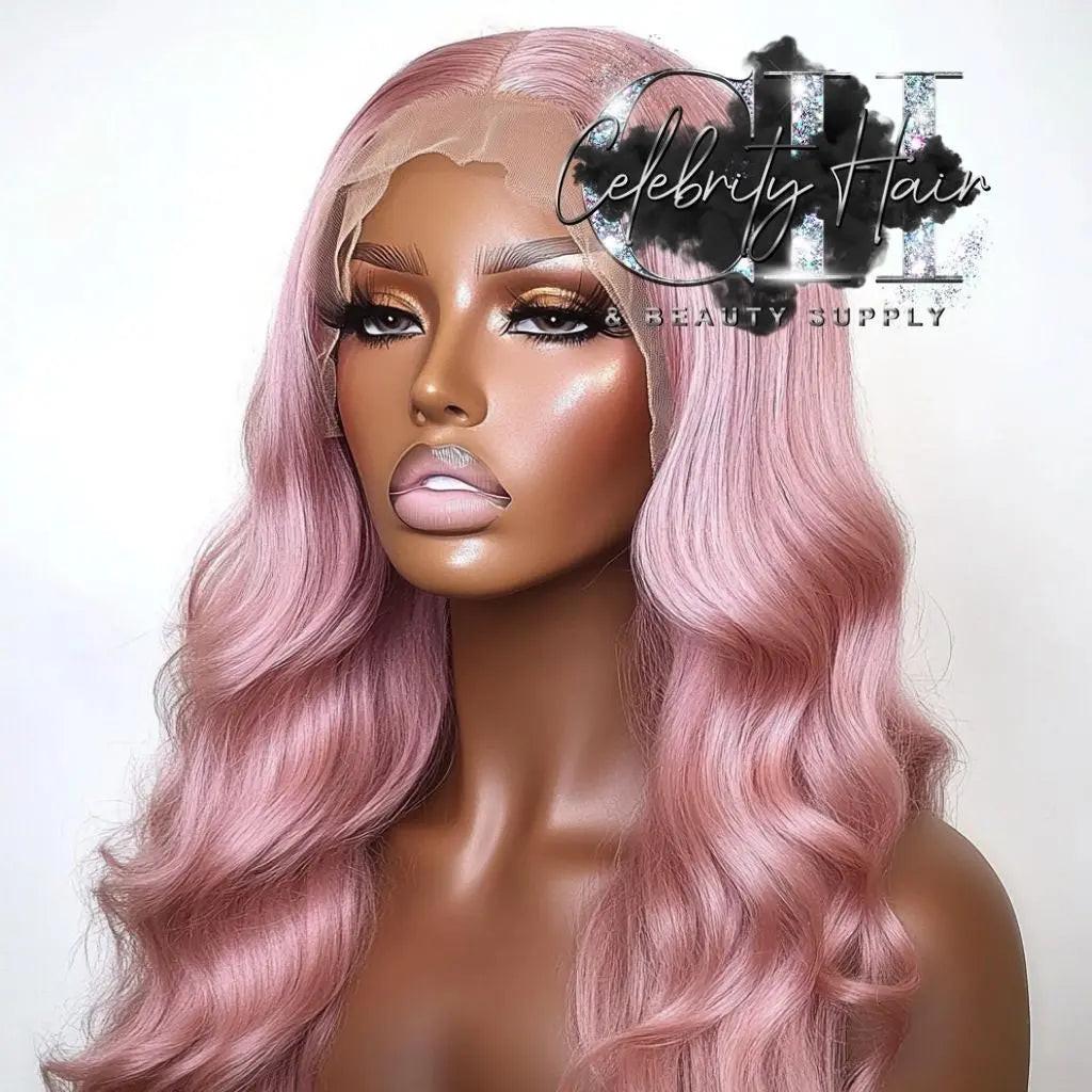 Ms Pinky - 180% Density Baby Pink/Lilac Custom Colored 100% Human Hair Wig, 13X6 Transparent Lace Frontal Wig '22-36'.