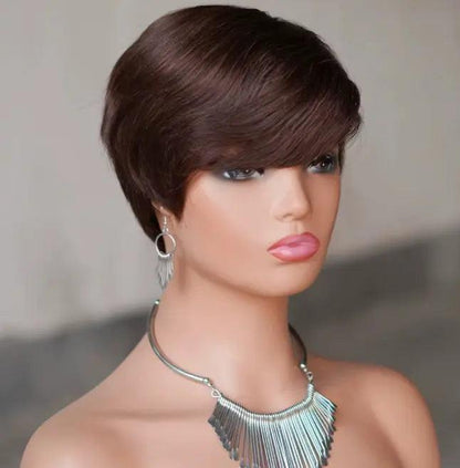 Pixie Cut Wig Short Layered Virgin Human Hair Wigs With Bangs.