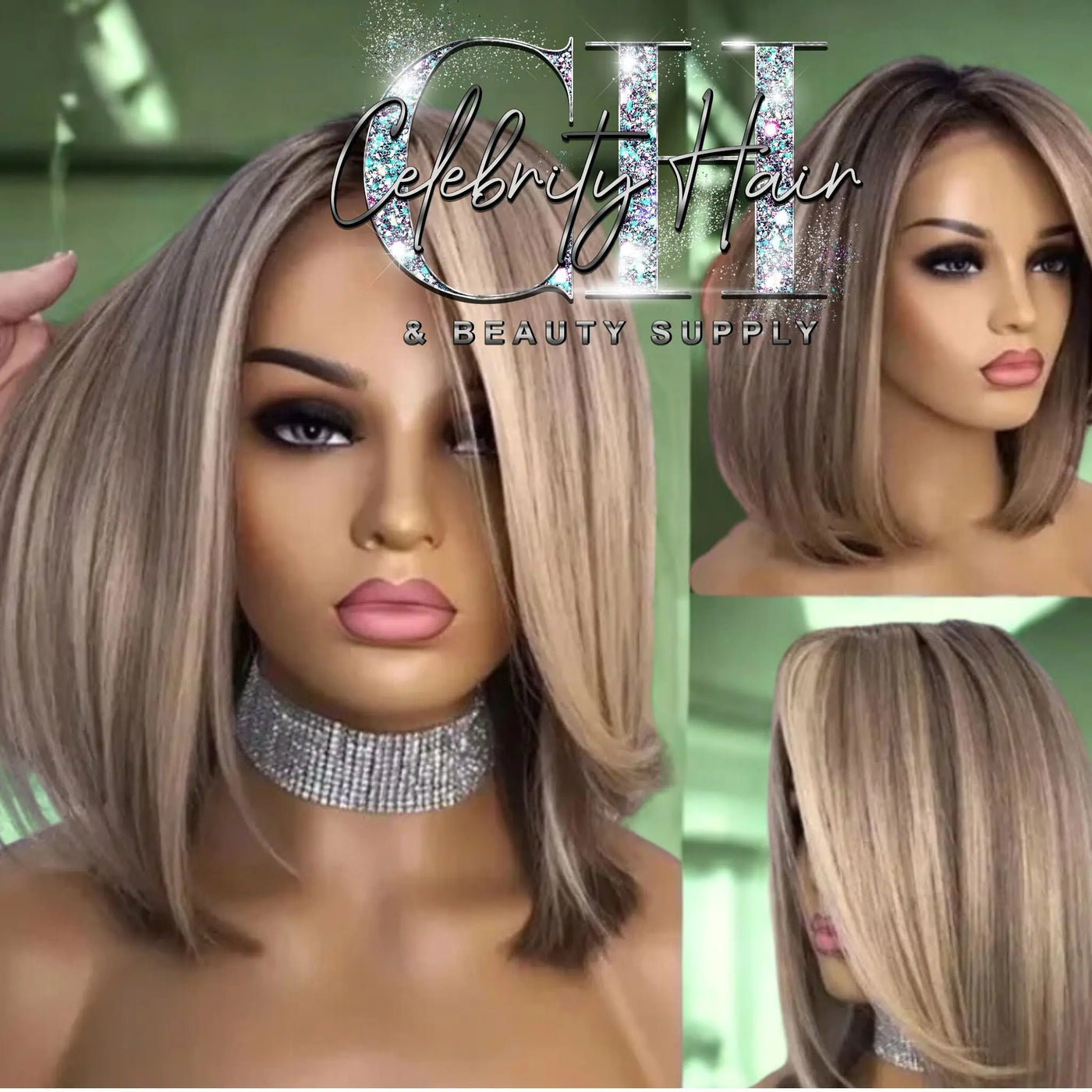 Short Bob 10 inch Highlight Ash Blonde Glueless Lace Front Wig 180 Density