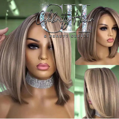 Short Bob 10 inch Highlight Ash Blonde Glueless Lace Front Wig 180 Density