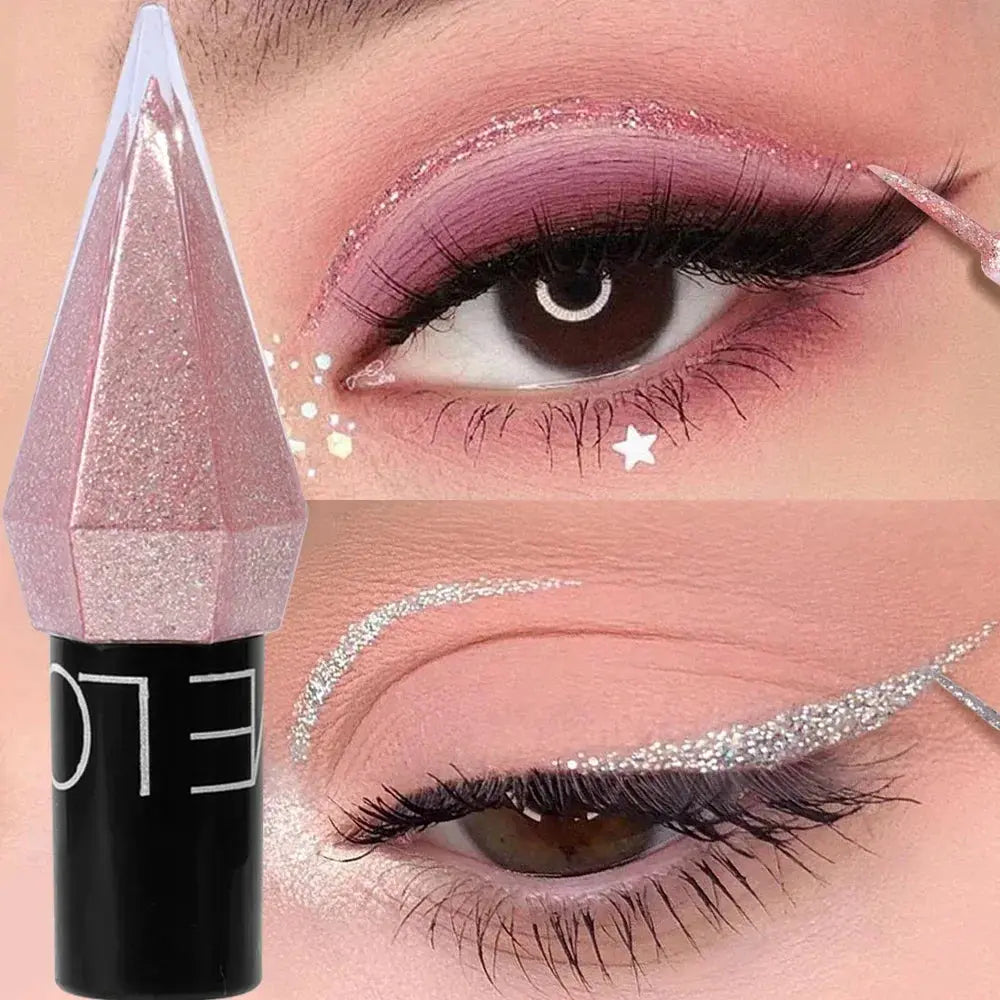 Waterproof Diamonds Eyeliner Eyeshadow Glitter Silver Rose Gold Color Shiny Sequins Eyeliner Eye Shadow Makeup Beauty Cosmetics - Celebrity Hair & Beauty