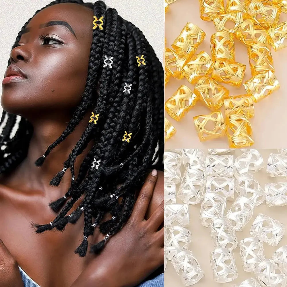 8*9mm Golden/Silver Hair Cuffs Loc Rings for Braids, Hair Clips Multi Style Metal Dreadlock Hair Beads Accessories Decoration